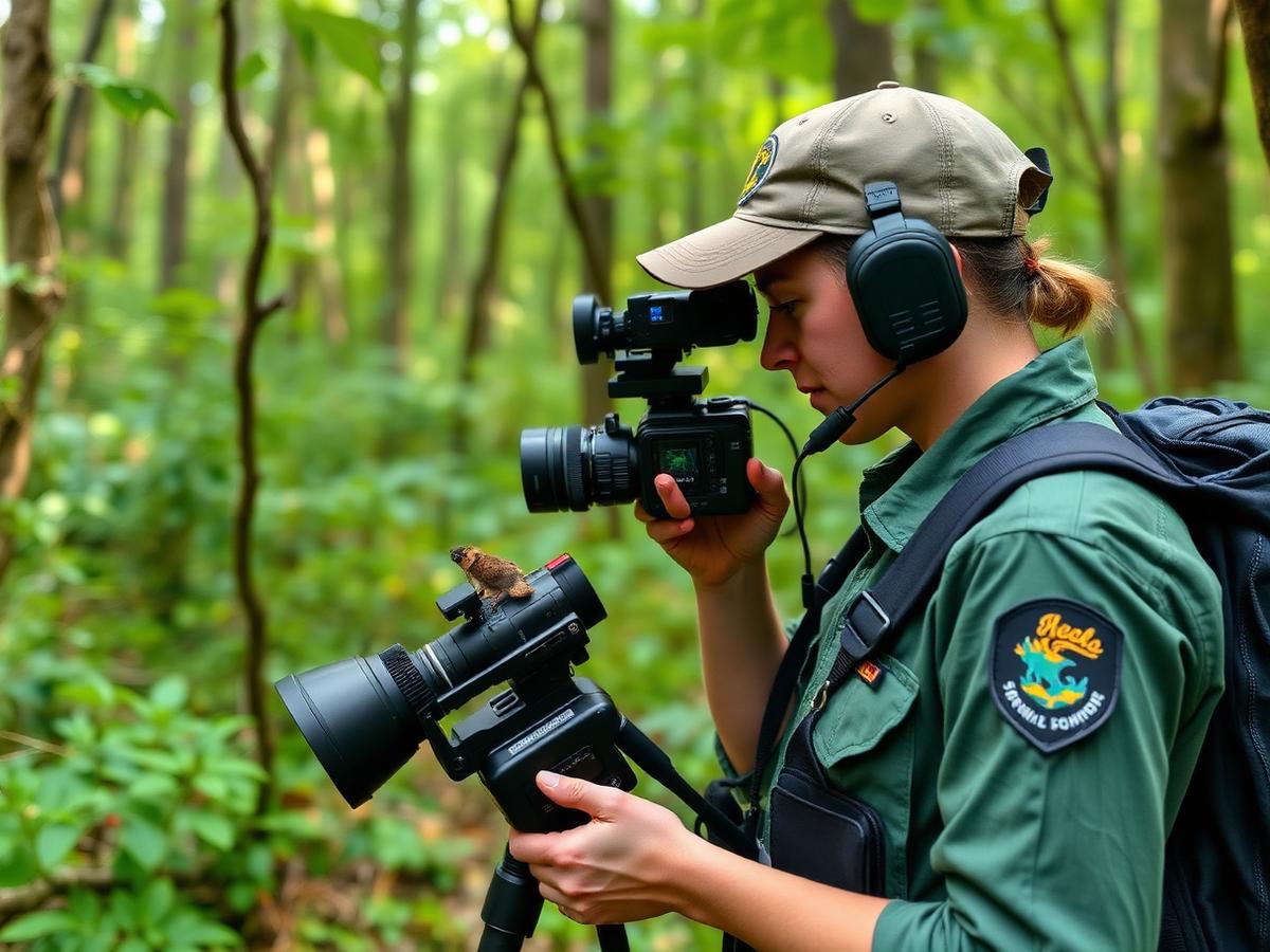Bióloga de campo em atividade de monitoramento